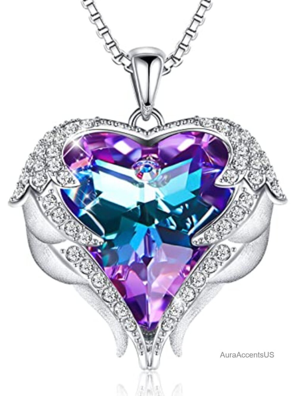 Angel Wings Heart Birthstone Pendant Necklace